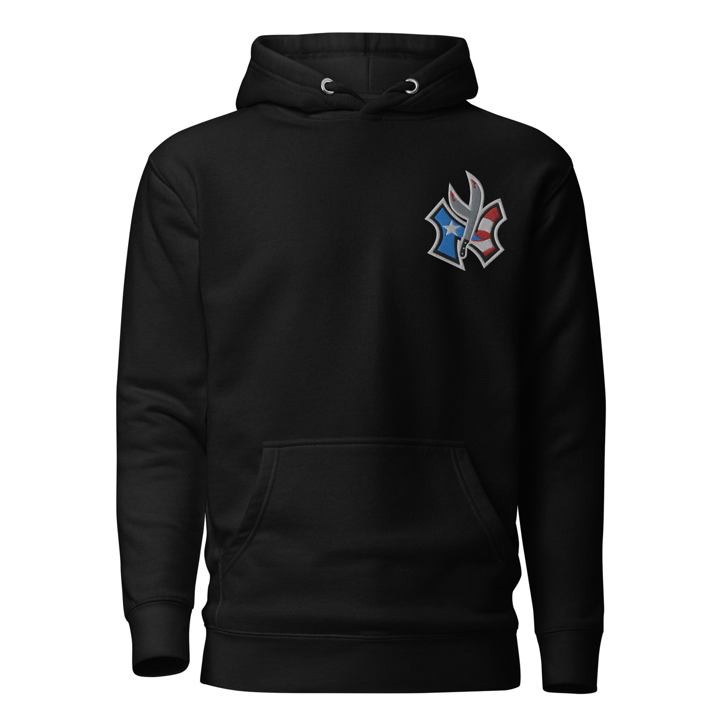 NUYO RICAN FLAG - LIGHT BLUE EMBROIDERY (PREMIUM HOODIE)