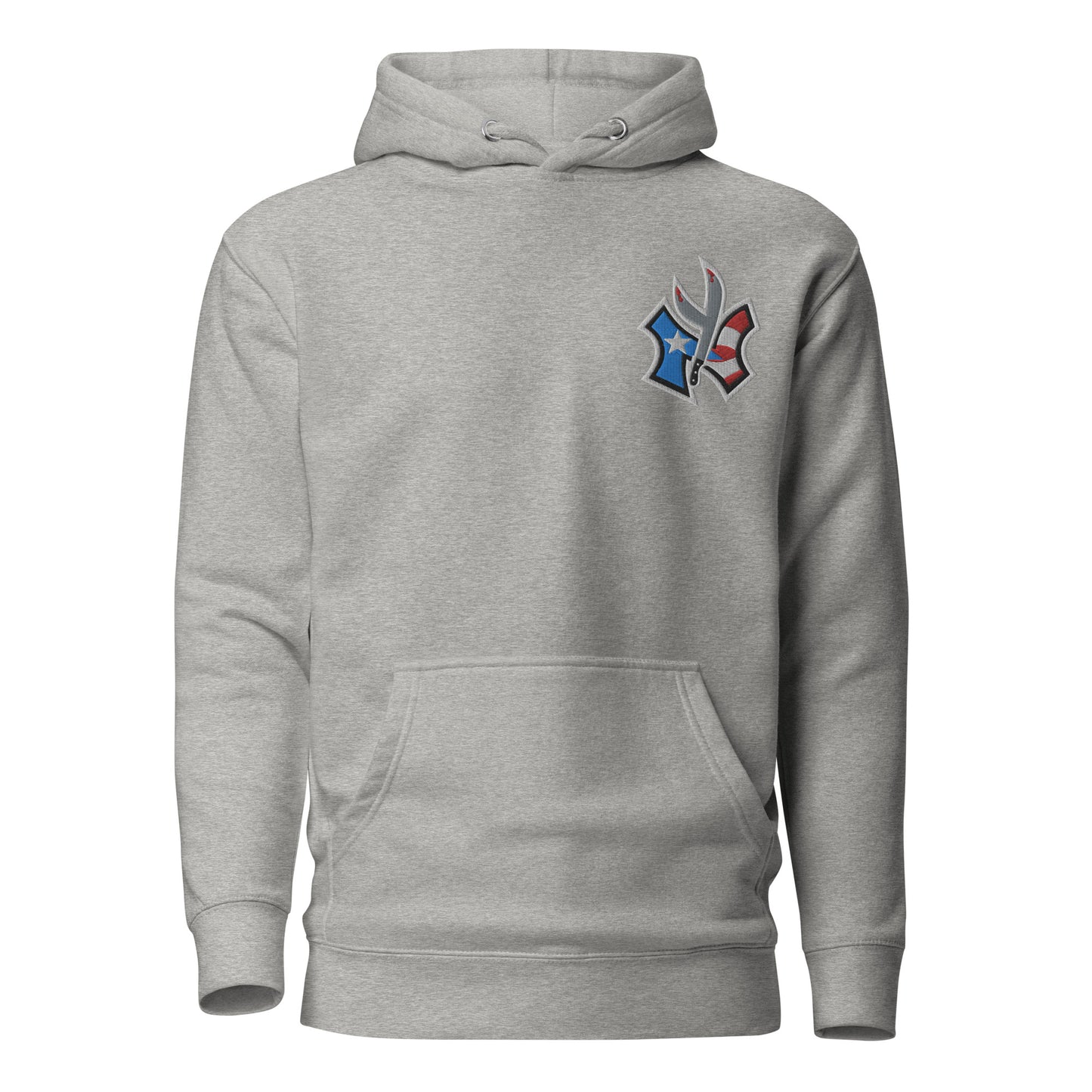 NUYO RICAN FLAG - LIGHT BLUE EMBROIDERY (PREMIUM HOODIE)