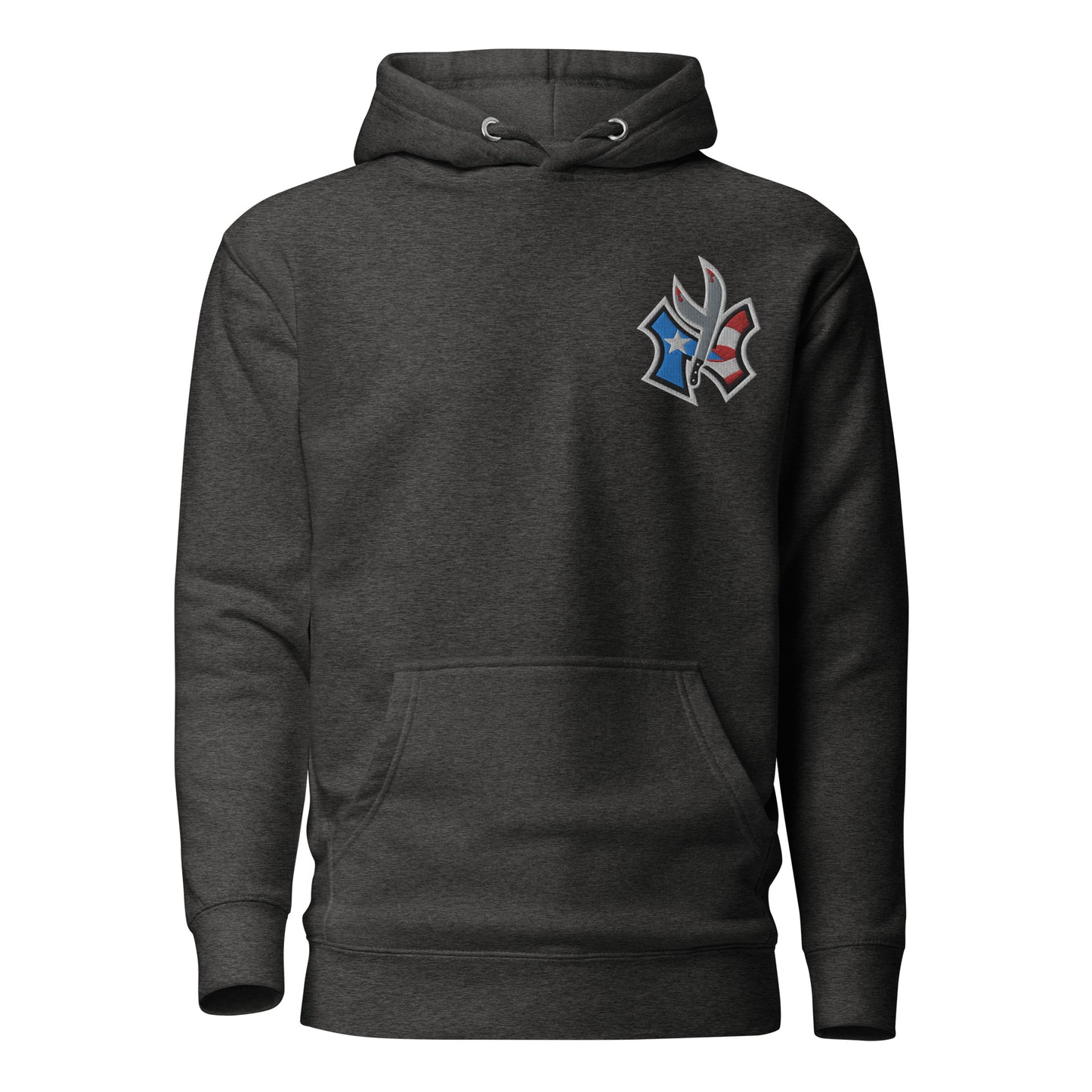 NUYO RICAN FLAG - LIGHT BLUE EMBROIDERY (PREMIUM HOODIE)