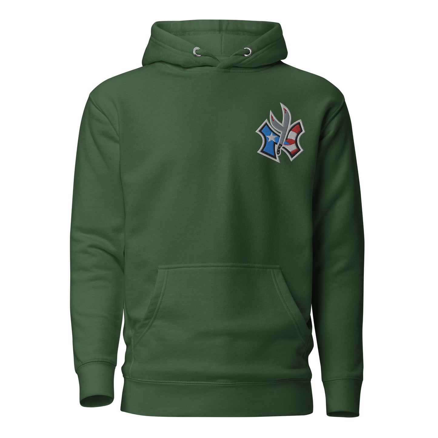 NUYO RICAN FLAG - LIGHT BLUE EMBROIDERY (PREMIUM HOODIE)