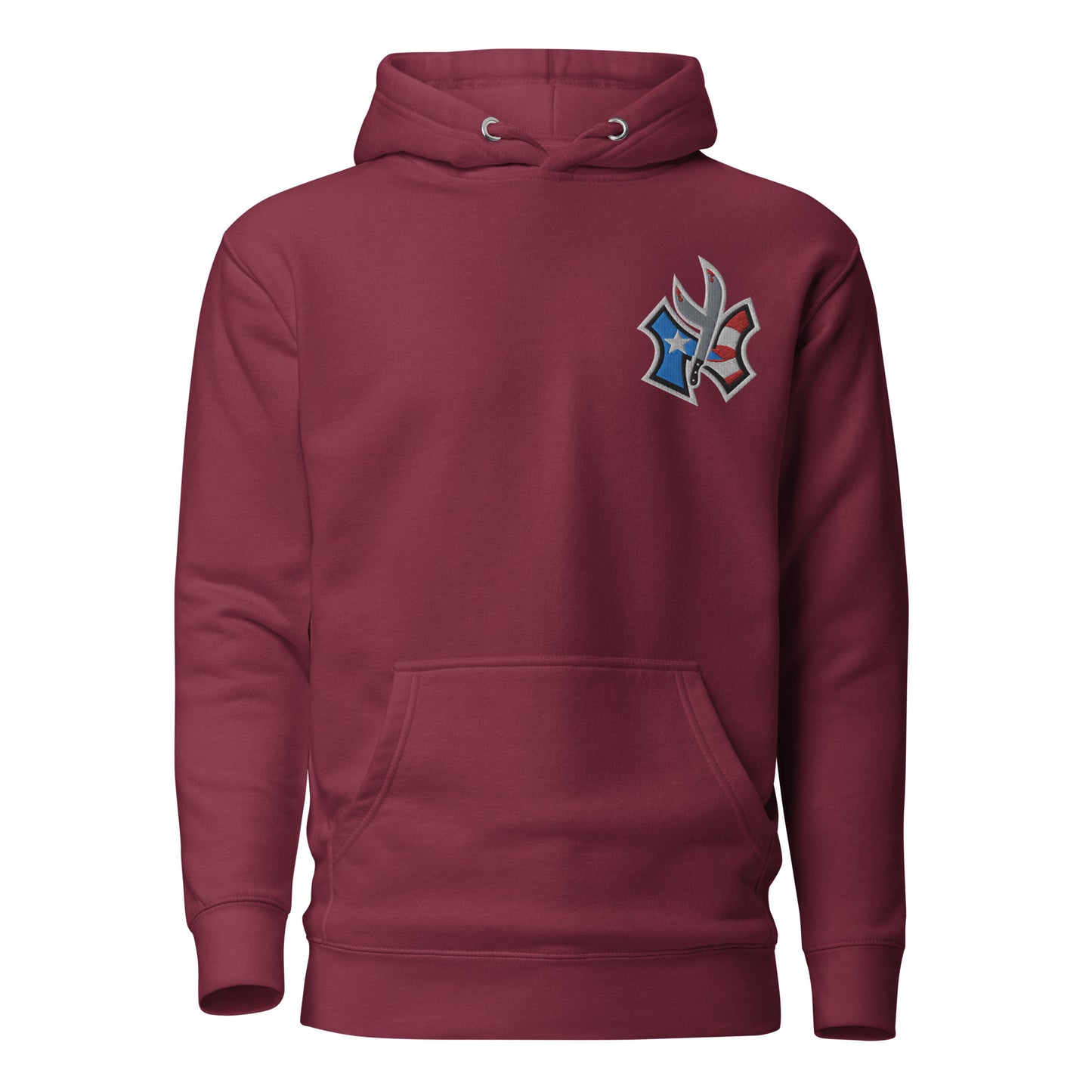 NUYO RICAN FLAG - LIGHT BLUE EMBROIDERY (PREMIUM HOODIE)