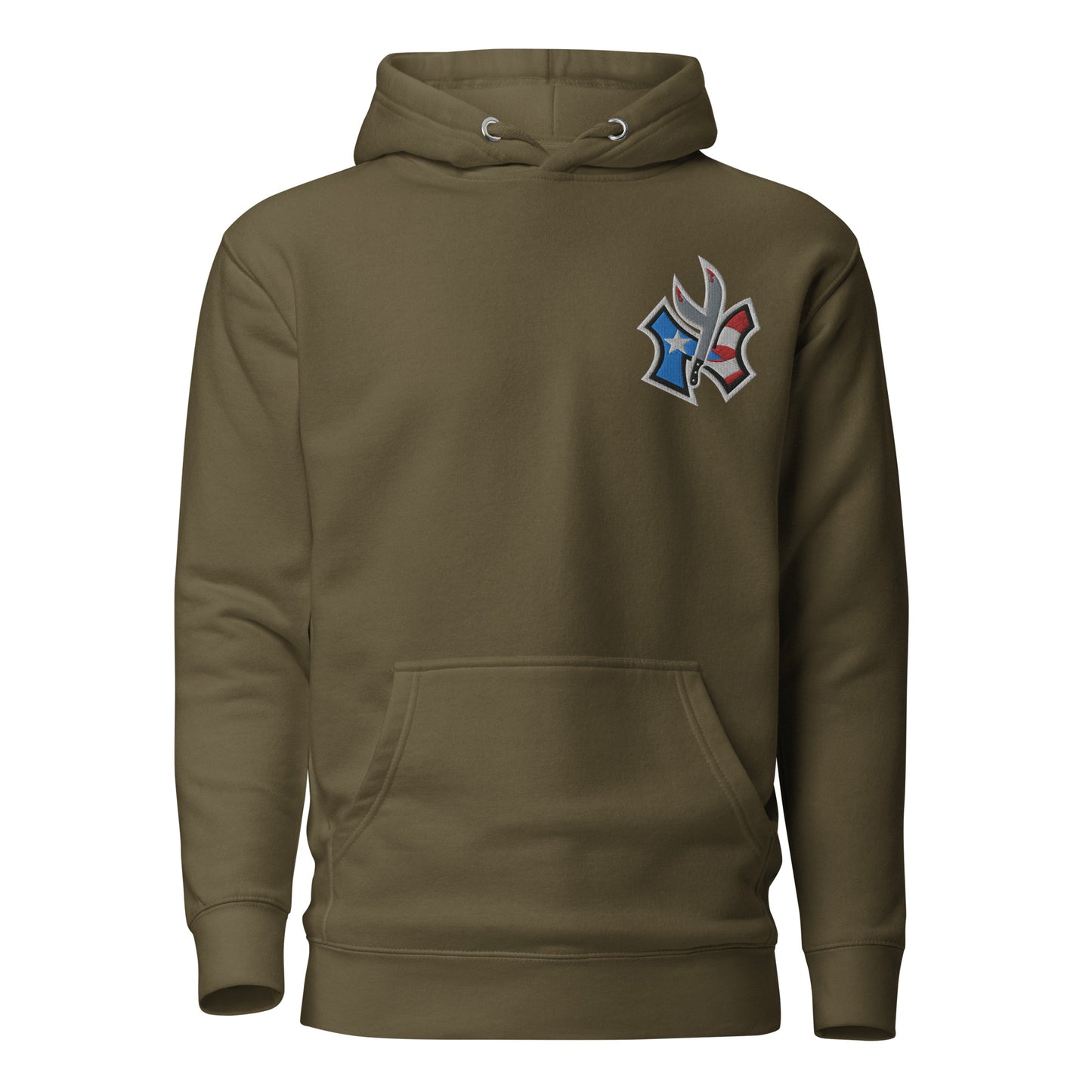 NUYO RICAN FLAG - LIGHT BLUE EMBROIDERY (PREMIUM HOODIE)