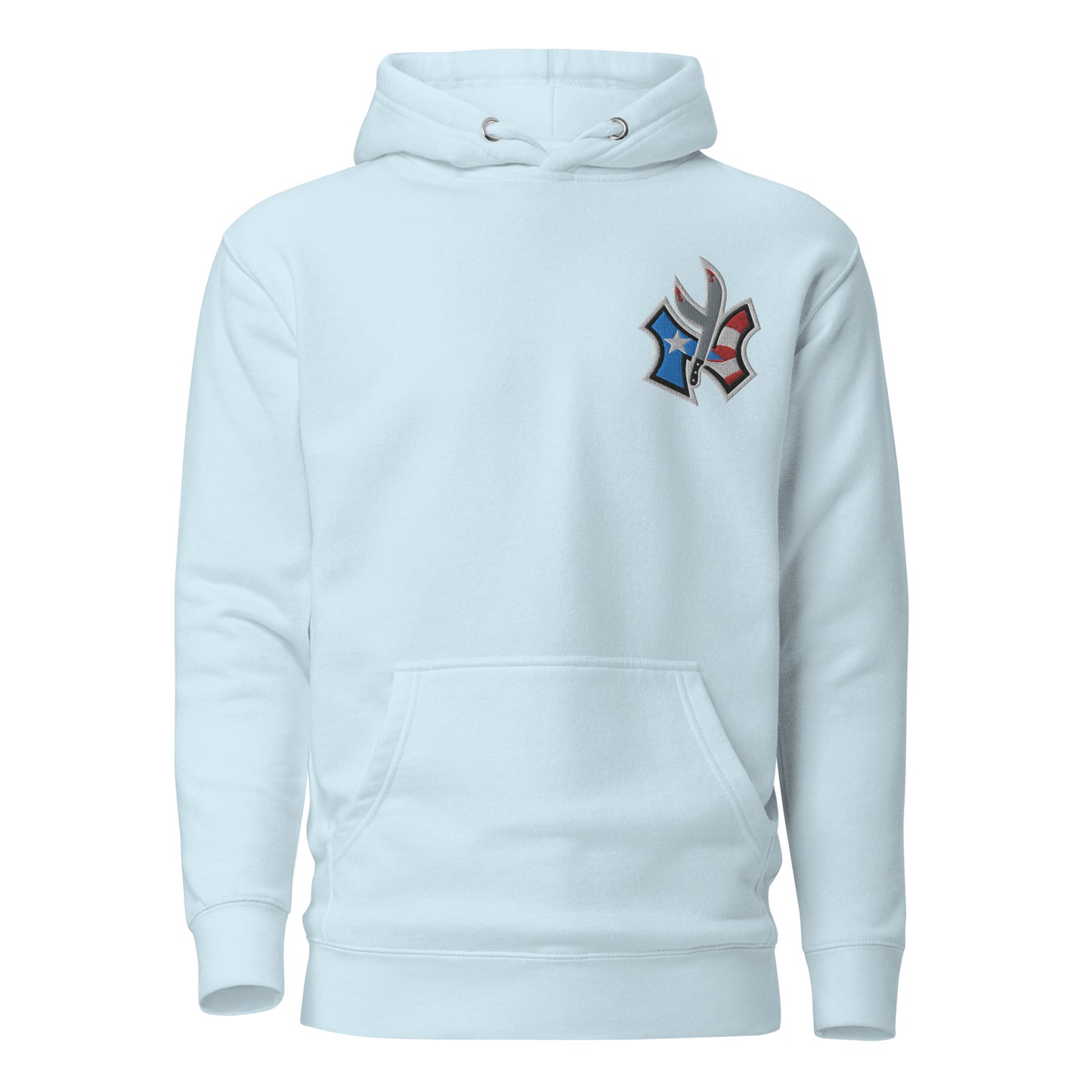 NUYO RICAN FLAG - LIGHT BLUE EMBROIDERY (PREMIUM HOODIE)