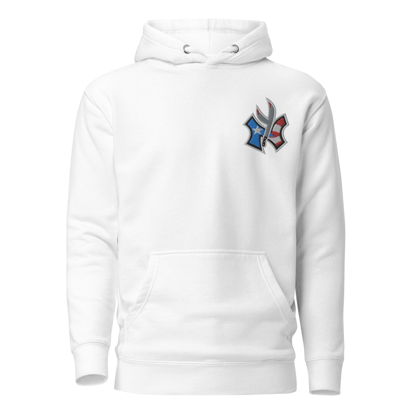 NUYO RICAN FLAG - LIGHT BLUE EMBROIDERY (PREMIUM HOODIE)