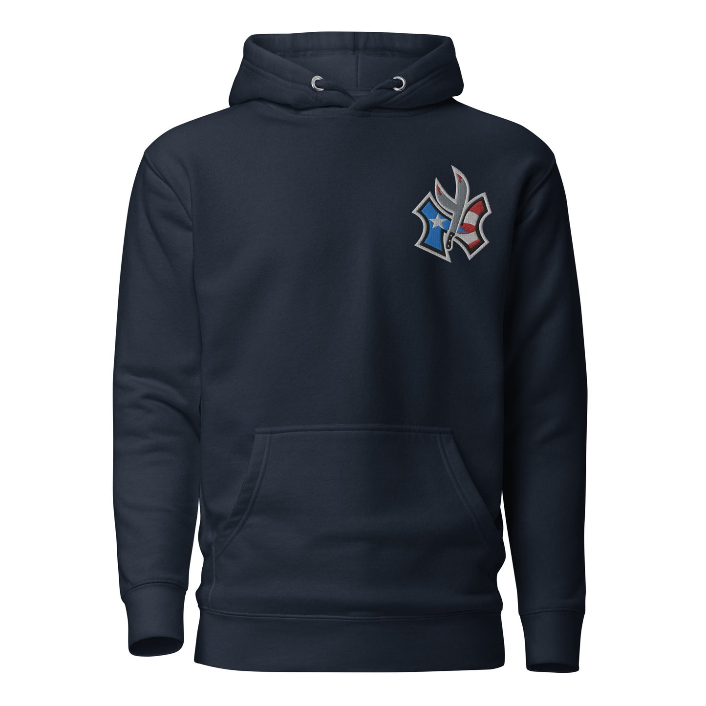 NUYO RICAN FLAG - LIGHT BLUE EMBROIDERY (PREMIUM HOODIE)
